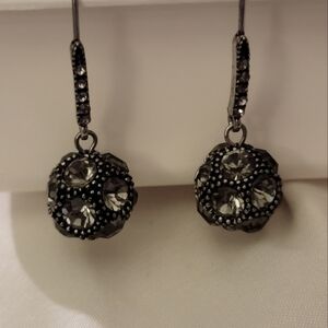 NWOT Dark Gunmetal Color Earrings with Gray Crystals